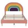 4FT6 Double Upholstered Bed with Slatted Bed Frame and Rainbow Headboard Pink