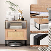 Boho End Table with Metal Support Legs & Storage Drawer