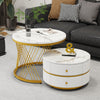Round Nesting Coffee Table, Set of 2 End Tables with 2 Drawers for Living Room