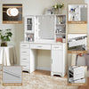 White Dressing VanityTable Wood Makeup Desk with LED Mirror 6 Drawers 2 cabinet