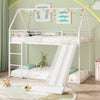 190 x 90 cm Low Bunk Bed Frame House Bunk Bed with Slide-White