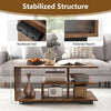 Coffee Table 3-Tier Wooden Geometric Storage Center Rustic Brown Modern Table