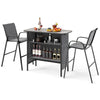 3 Piece Outdoor Bar Set Patio Bar Height Table & Chairs-Gray