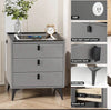 LED Bedside Table Wireless Charging Side Cabinet Nightstand with 3 Drawers Gray