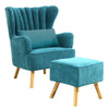 Modern Linen Fabric Armchair with Footstool Stool Single Sofa Oyster Back Chair