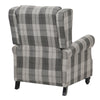 Recliner, Chair Black & Grey Check Linen Armchair w/Adjustable Footrest - Lounge