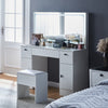 White Dressing Table with Large LED Mirror Wood Makeup Desk 3 Drawers Stool