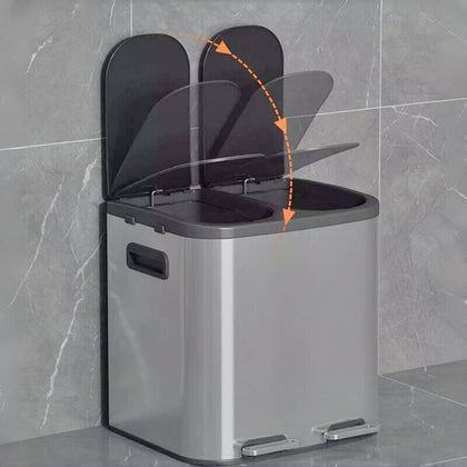 2 Compartment Stainless Steel Large Recycling Recycle Pedal Bin Waste 20L/30L
