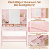 Gunji Dressing Table with LED Mirror 2 Drawers 6 Open Shelves Makeup Table Pink