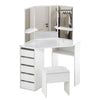 Dressing Table Corner White with 5 Drawer 3 Mirror Stool Makeup Dresser Set