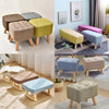 Linen Padded Footstool Footrest Living Room Hallway Shoe Bench Chair Wooden Leg