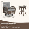 3 Piece Patio Swivel Rocker Set 2 Outdoor Wicker Rocking Chairs Grey
