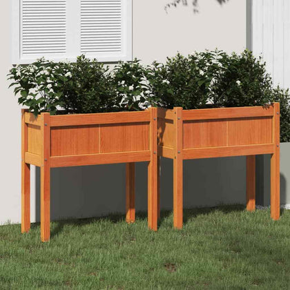ARKEM Garden Planters 2 pcs with Legs Wax Brown Solid Wood Pine,Wooden E5Z5
