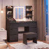 Dressing Table Adjustable LED Lights with 7 Drawers&4 Open Shelves Black