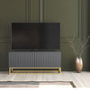 TV Unit I 100cm Cabinet I White Fluted Doors I Gold Metal Base I Modern