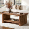 120cm Solid Wood Coffee Table, Rustic Rectangular Center Table for Living Room