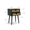 Wood Rattan Woven Bedside Table 2 Drawer Nightstand Cabinet Bedroom Furniture