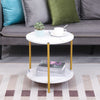 Marble Effect 2-Tier End Table Sofa Side Tables for Living Room Bedside Table