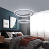 UK Crystal 2-Ring Chandelier LED Ceiling Lights Pendant Light Dimmable w. Remote