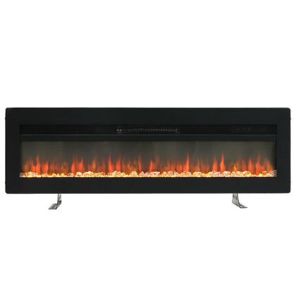 50'' Electric Fireplace Fire LED Flames Wall Mounted Freestanding Heater Black