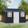 12 x 10FT Galvanised Garden Tool Storage Shed with Lockable Door, Double Windows