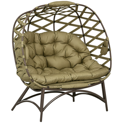 2 Seater Egg Chair Outdoor with Cushion, Cup Pockets - Khaki