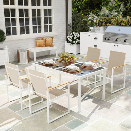 5 Piece Outdoor Dining Set, Garden Furniture Set with Tempered Glass Table Top