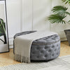 Large Round Coffee Table Chesterfield Footstool Linen Ottoman Pouffe Deep Button