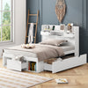 3ft Single Bed Frame with Drawers, Storage Headboard and Underbed Storage White