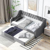 Linen Upholstered Daybed Single Size Trundle Bed Wood Sofa Bed Frame w/Trundle