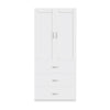 2 Door Wardrobe Double Wardrobe with 3 Drawers Storage Closet with Hanging Rail