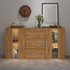 Modern Oak Sideboard TV Unit Buffet Cabinet Cupboard 3 Drawers 2 Doors with LED