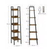Ladder Shelf 5-Tier Narrow Shelf Bookshelf Rustic Brown and Black LLS109B01