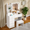 10LED Dressing Table With 6 Drawer Makeup Table With Mirror Stool Desk Bedroom