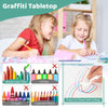 Height Adjustable Toddler Desk and Chairs Set with Graffiti Desktop (Green)