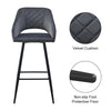 2 Pcs Velvet Bar Stools Upholstered Padded Seat Kitchen Bar Chair Modern Grey