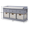Shoe Storage Cabinet Hallway Bench Stool w Seat Cushion 3 Rattan Basket 3 Drawer