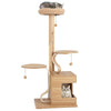 Wooden Cat Tree 129cm Tall Cat Tower 4-Layer Cat Activity Center Solid Wood Post