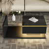 90cm Modern Glass Coffee Table Center Table With LED Light Storage Compartment