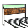 Double Metal Bed Frame with LED, Charging Station, Storage Headboard and Drawers