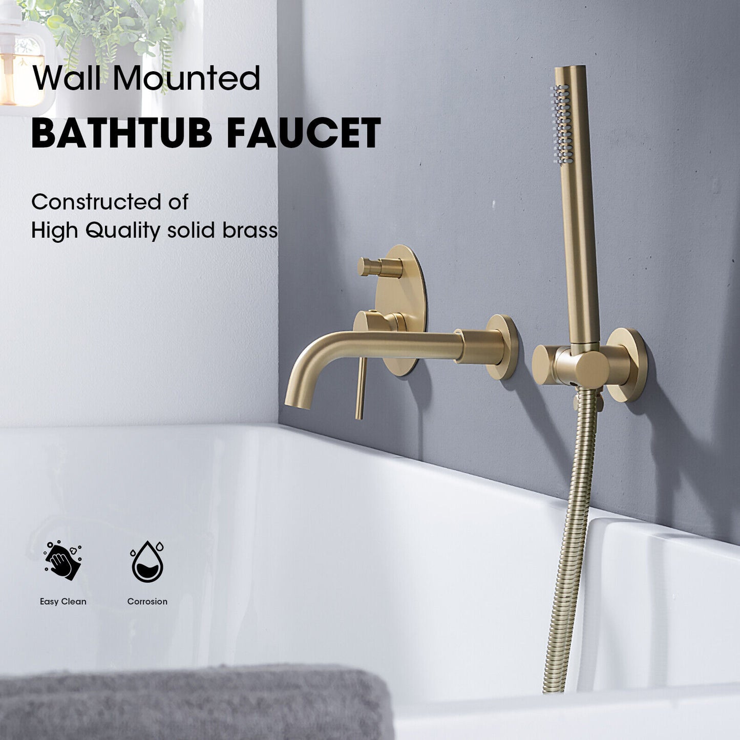 Brass Bathroom Bathtub Mixer Taps Bath Filler Spout And Handheld Shower Set UK