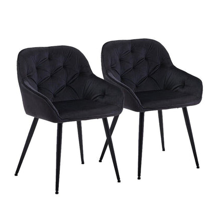 2X Dining Chairs Black velvet Tufted Seat Metal Leg Dining Room Kitchen Chair