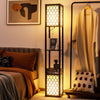 Floor Lamp with Shelves 2 Layers Wooden Shelf Tall Standing Light