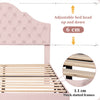 Double Size Bed 4ft6 Velvet Upholstered Slatted Bed Frame with Headboard Pink