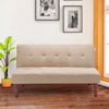 Folding Double Seat Lounge Sofa Bed Loveseat Couch Padded Linen Wooden Leg Beige