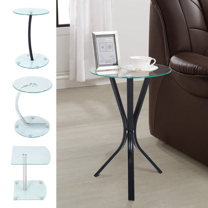 2-Tier Tempered Glass Sofa End Side Coffee Table Bedside Table Night Stand Lamp
