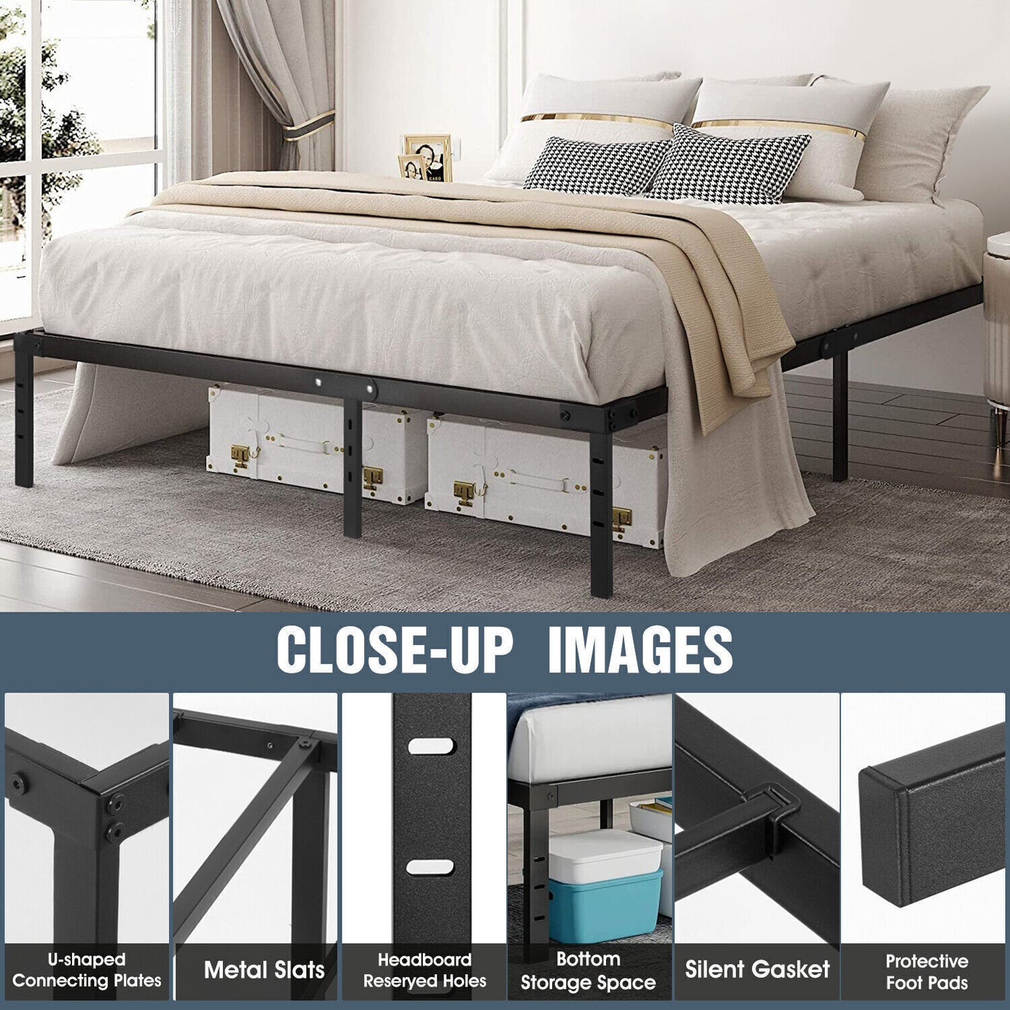 Metal Bed Frame Single/Double/King Size Bed Platform 3ft 4ft6 5ft Bed Base UK