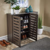 3 Door Shoe Storage Cabinet Dark Brown Wooden Rack Stand Cupboard Slatted Doors