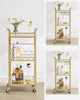 3-Tier Drinks Trolley, Gold Bar Cart on Wheels, with Handles, Mirrored Glass