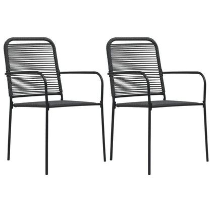 2x Garden Chairs Cotton Rope and Steel Black Outdoor Seating Furniture